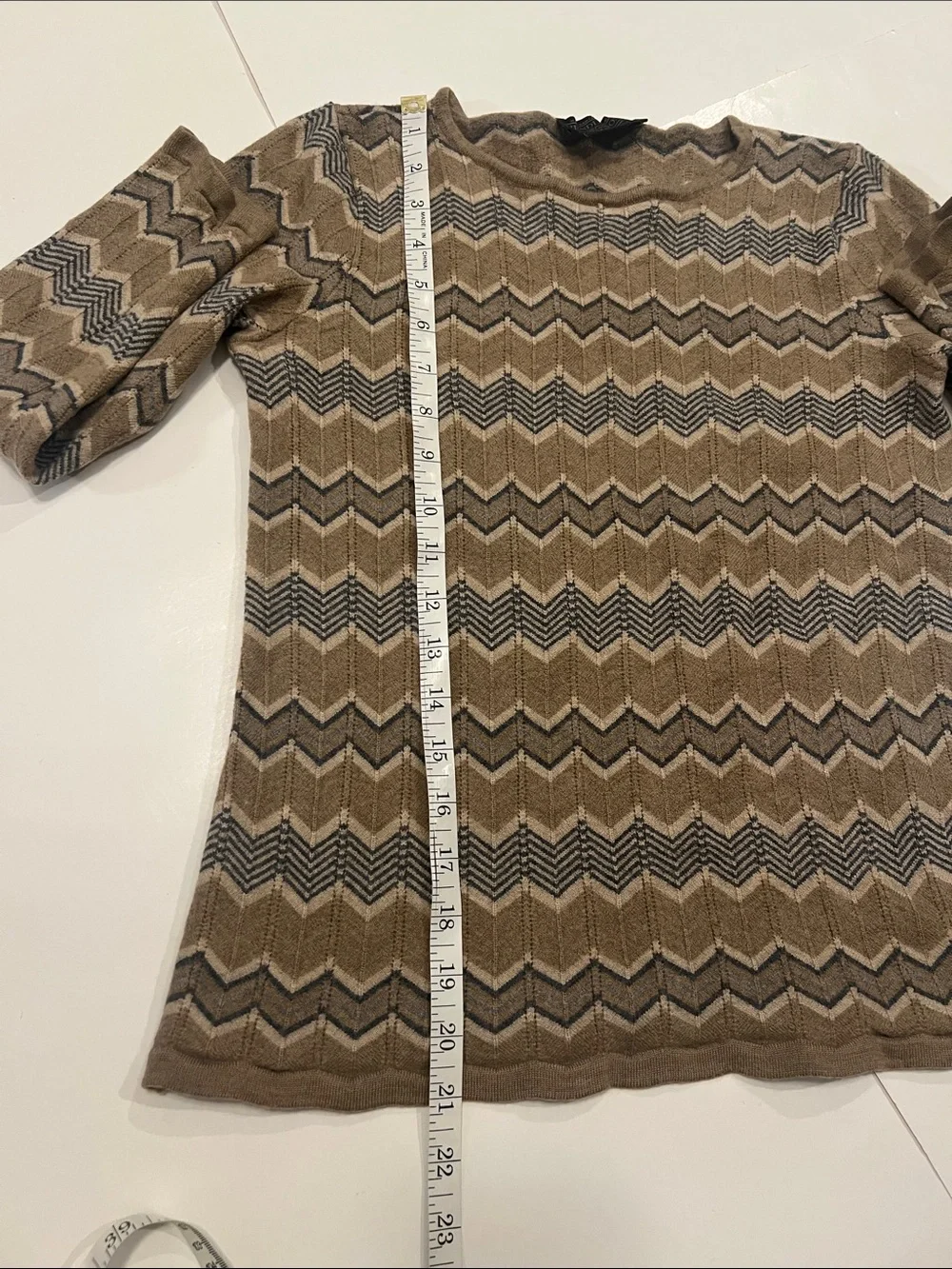 Pendleton Merino Wool Chevron Sweater Beige Taupe Gray Zig Zag M - FITS LIKE XS